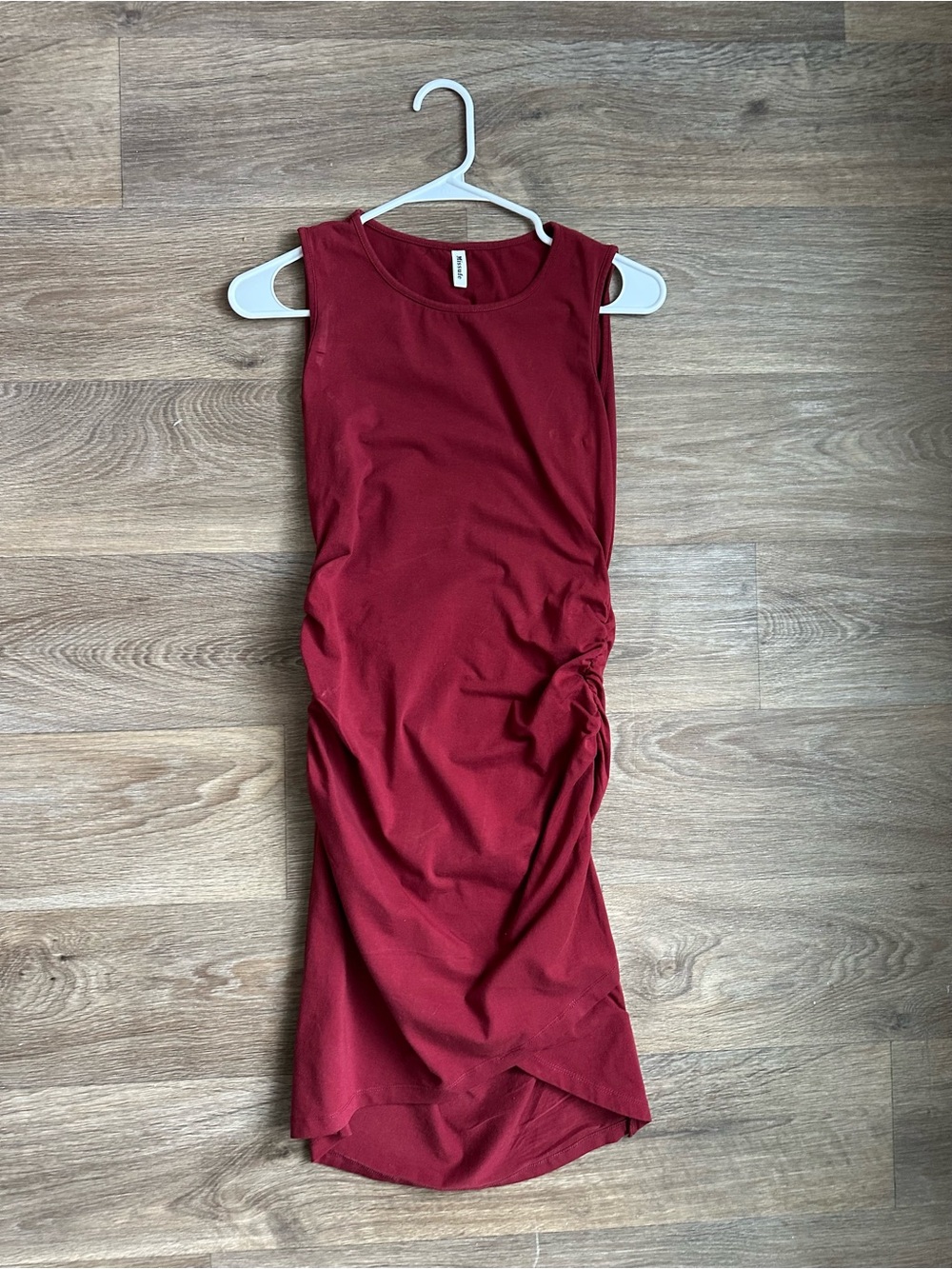 Missufe Size Medium Tulip Hem Ruched Asymmetric Tank Dress Burgundy Red